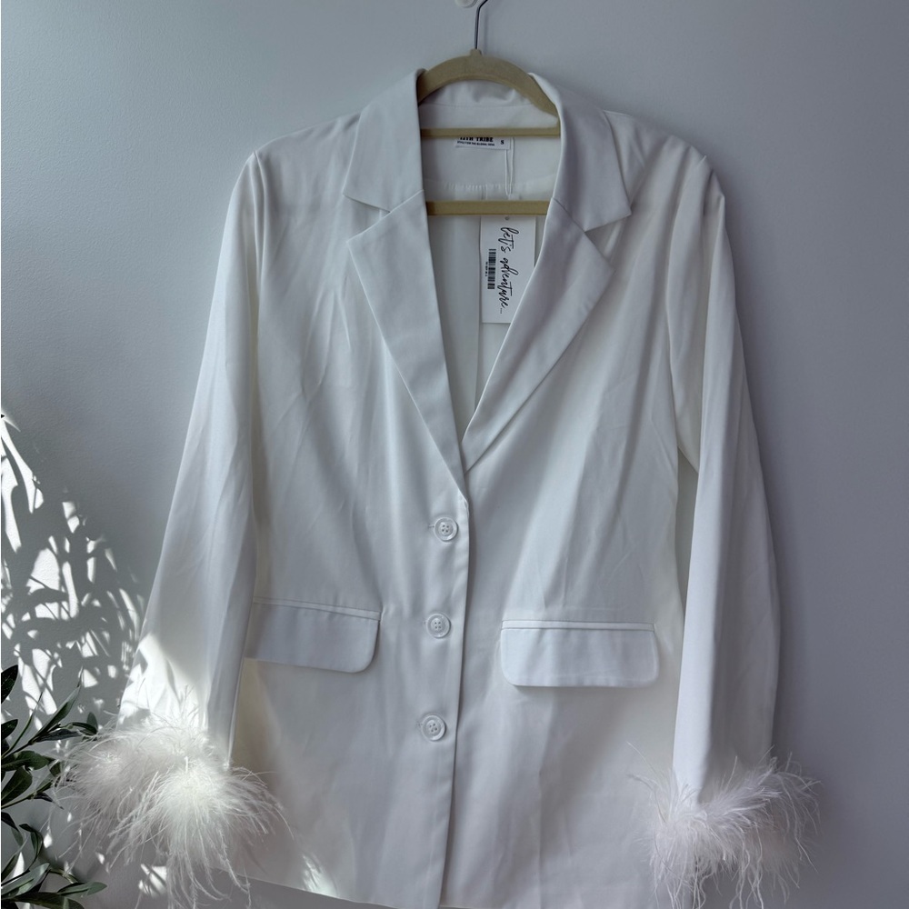 12th Tribe Ivory Blazer with Feather Details